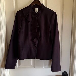 Halogen Deep Brown Ruffled Women's Wool Blazer Jacket